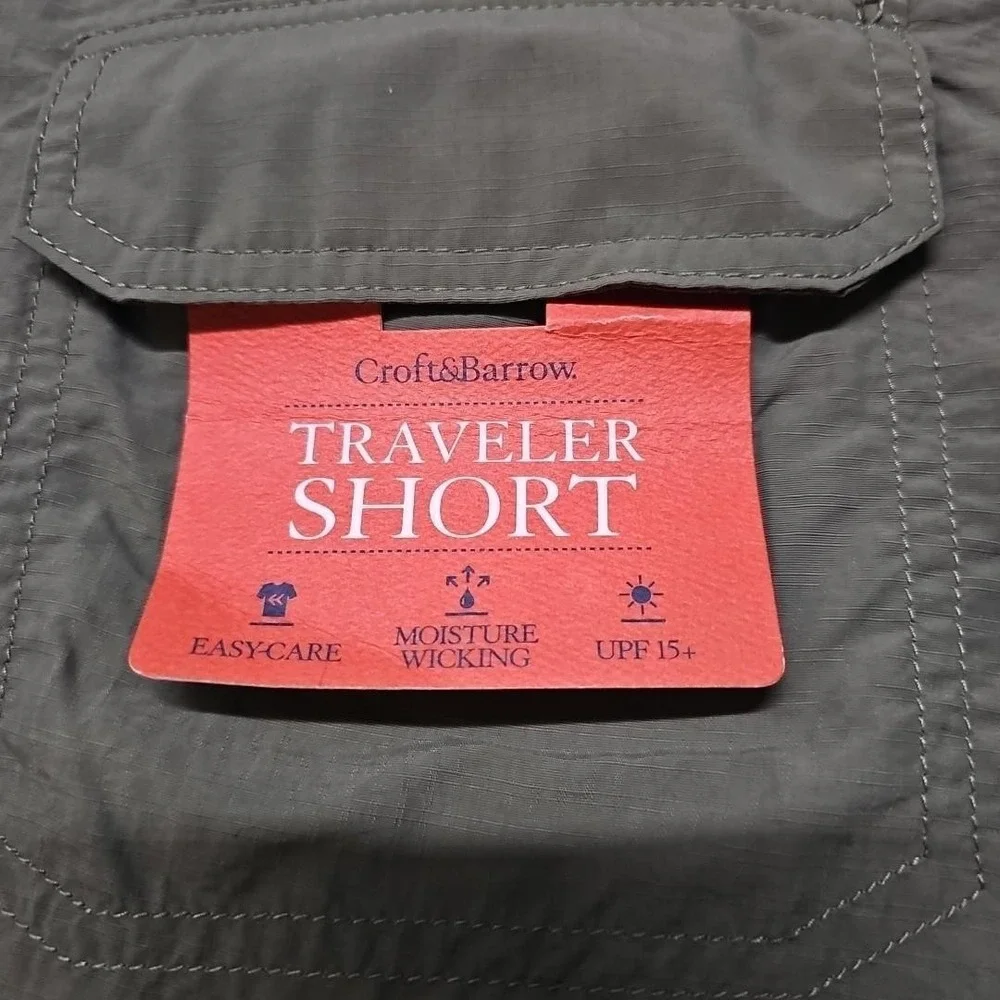 Croft & Barrow Mens Lightweight Nylon Travel Cargo Shorts Olive Green UPF NEW 44